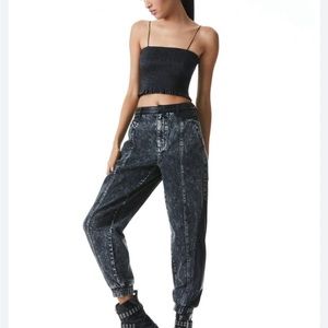 Alice+Olivia Jenny Black denim leather combo vegan  jeans